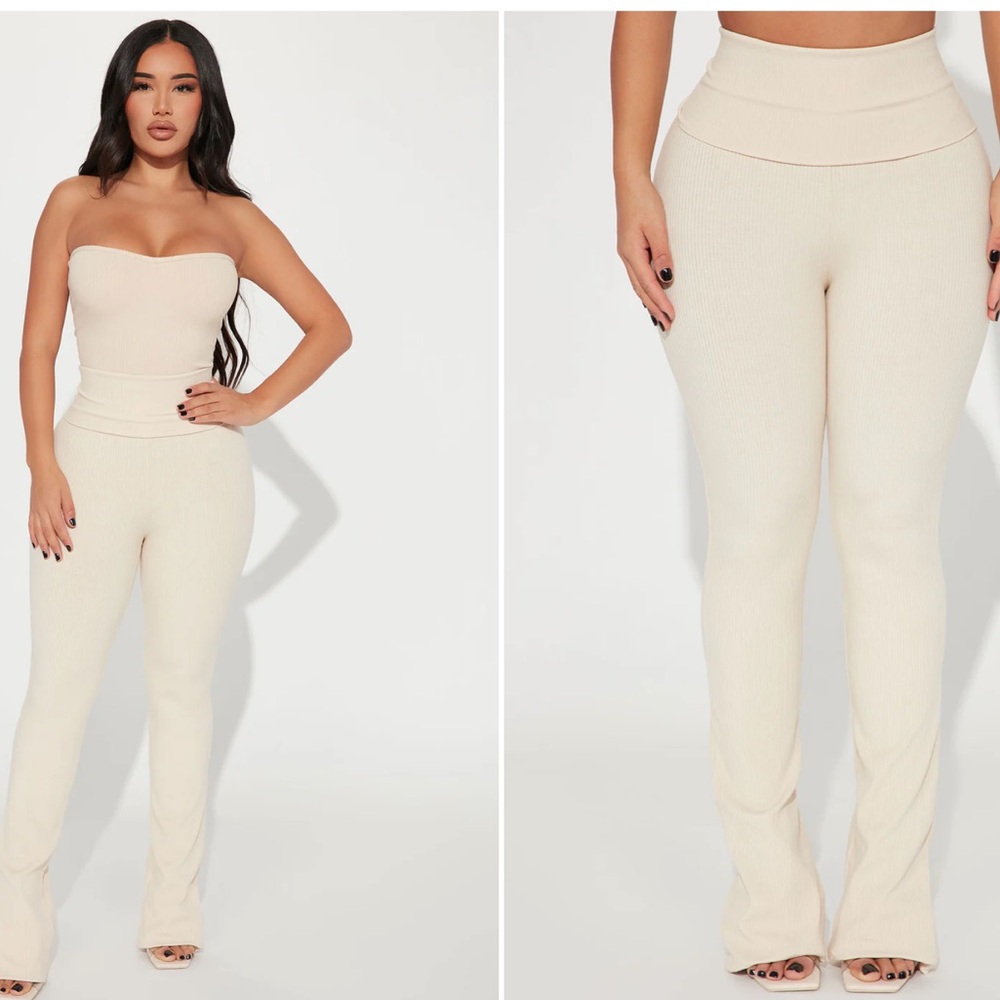 CREAM TUBE TOP PANTS SET FASHION NOVA SIZE MEDIUM